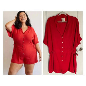 New! For Days Red Short Sleeve Utility Romper - 29623